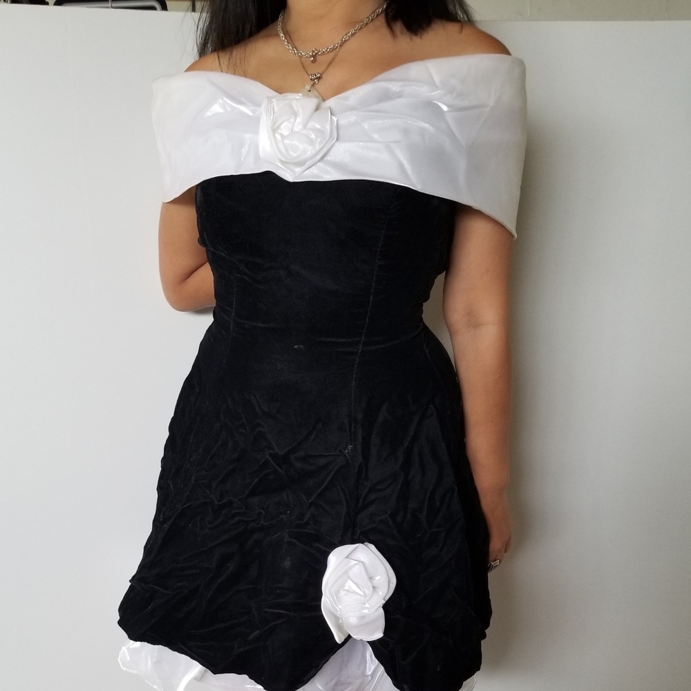 Black and White velvet cocktail dress